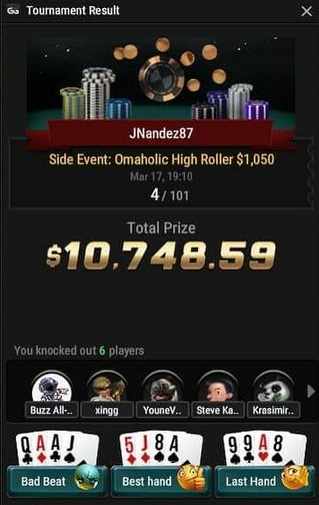 JNandez wins 4th place in Omaholics High Roller $1,050