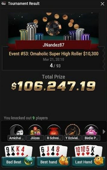 JNandez wins 4th place in Omaholics Super High Roller $10,300