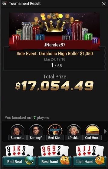 JNandez wins 1st place in Omaholics High Roller $1,050