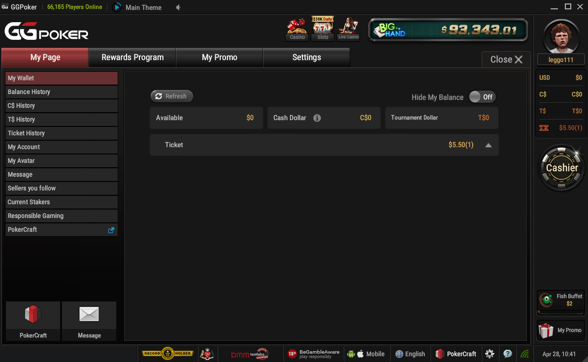 GGPoker's Settings Page